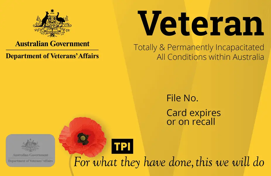 Australian Department of Veterans' Affairs Veteran card and poppy illustration, offering discounts for eligible card
