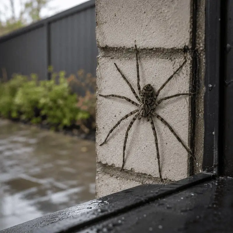 Large spider on a brick wall, illustrating common winter pests seeking shelter in Melbourne homes