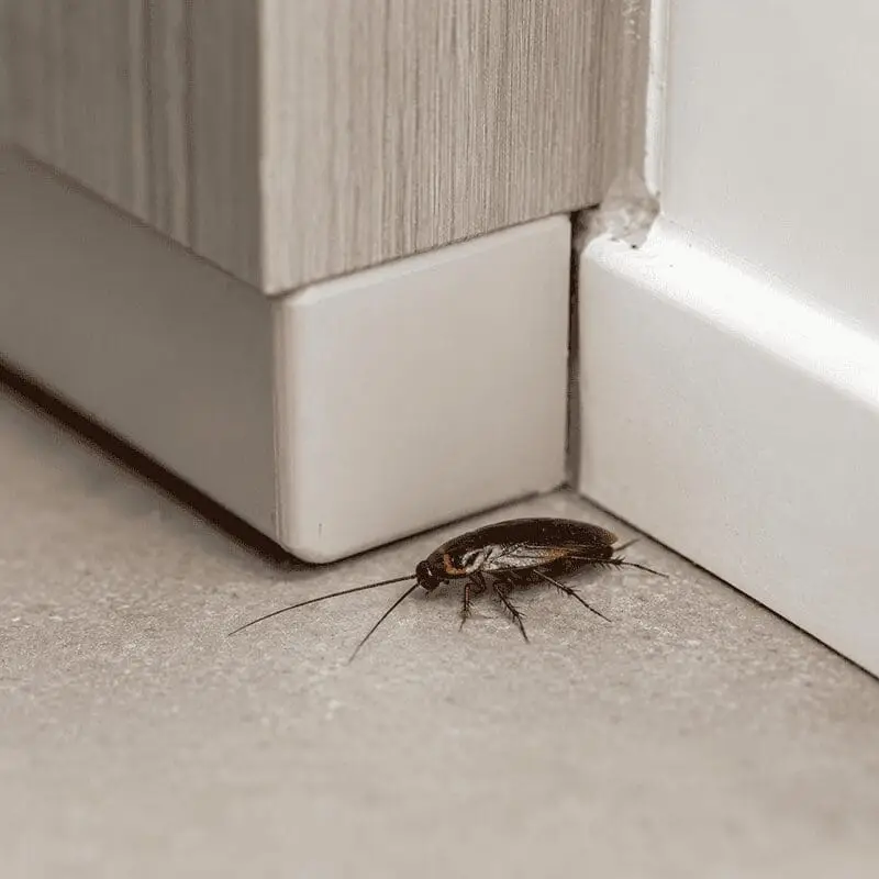 Large cockroach crawling near a doorway, illustrating common winter pests seeking shelter in Melbourne homes