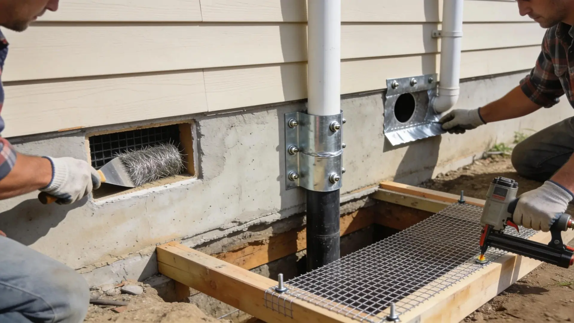 Various rodent proofing methods applied around a property